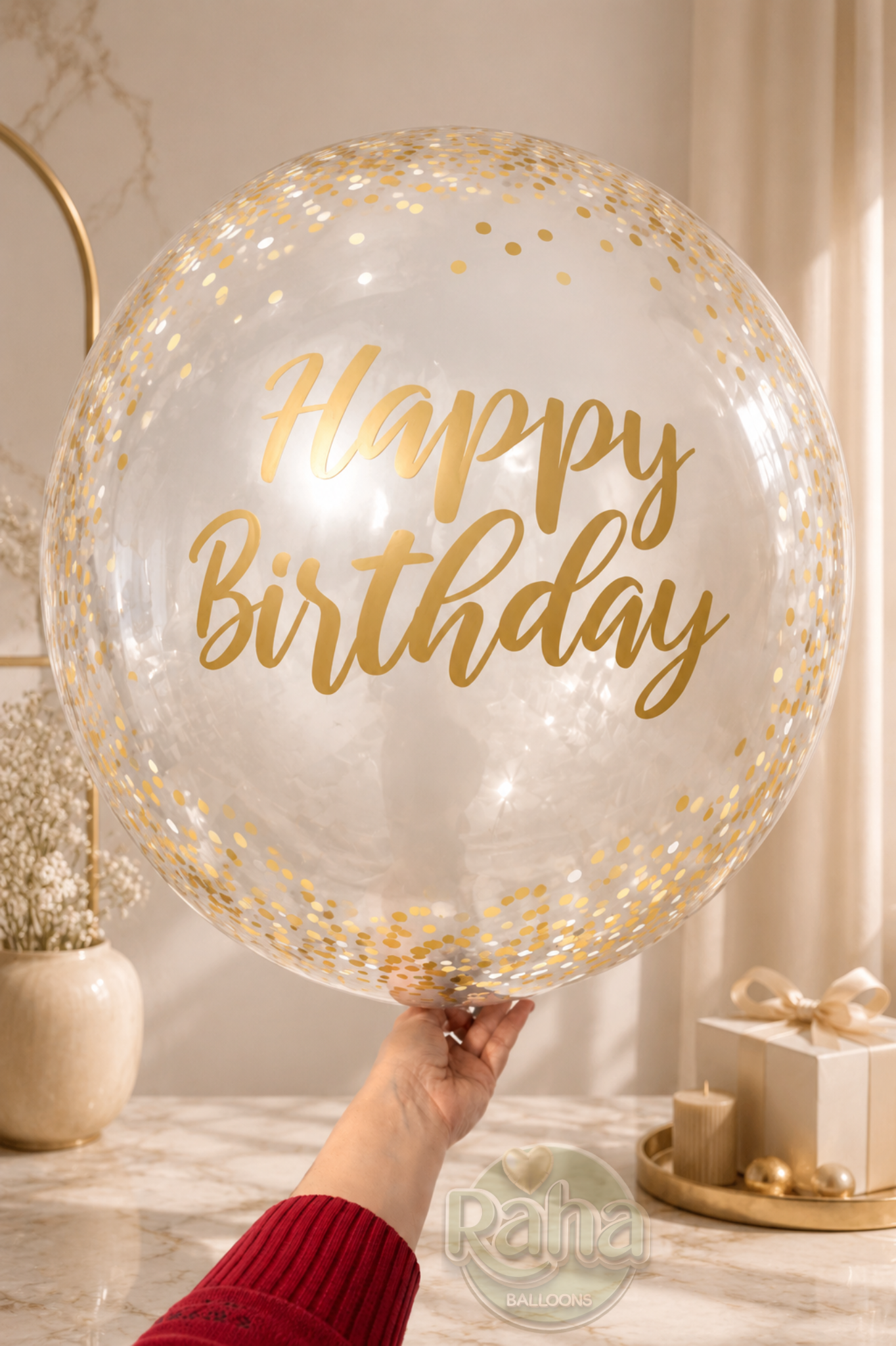 بوبو بالن خالدار با طرح Happy birthday نود